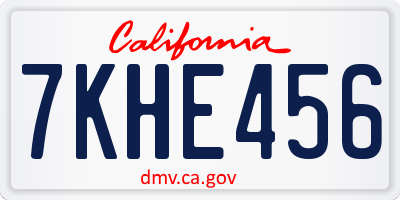 CA license plate 7KHE456