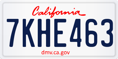 CA license plate 7KHE463