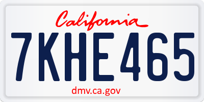 CA license plate 7KHE465