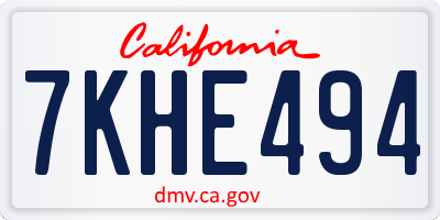 CA license plate 7KHE494