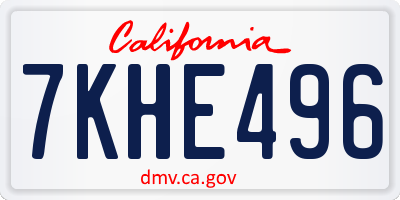 CA license plate 7KHE496