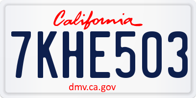CA license plate 7KHE503