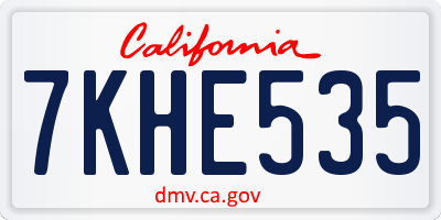 CA license plate 7KHE535