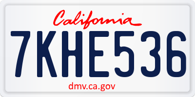 CA license plate 7KHE536