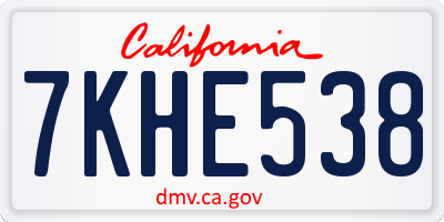 CA license plate 7KHE538