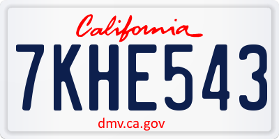 CA license plate 7KHE543