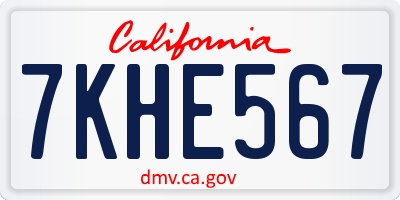 CA license plate 7KHE567