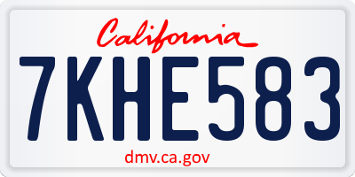 CA license plate 7KHE583