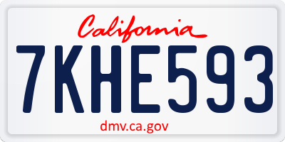 CA license plate 7KHE593