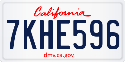 CA license plate 7KHE596