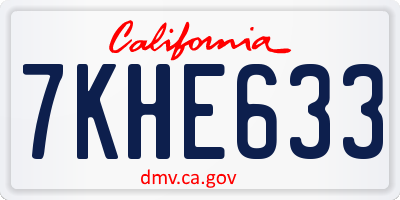 CA license plate 7KHE633