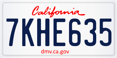 CA license plate 7KHE635