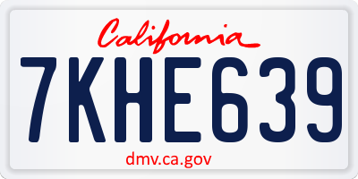 CA license plate 7KHE639