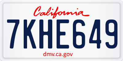 CA license plate 7KHE649