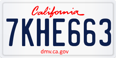 CA license plate 7KHE663