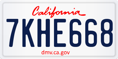 CA license plate 7KHE668