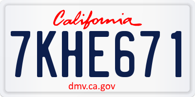 CA license plate 7KHE671