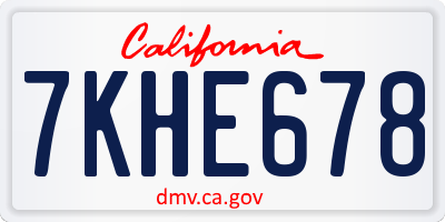 CA license plate 7KHE678
