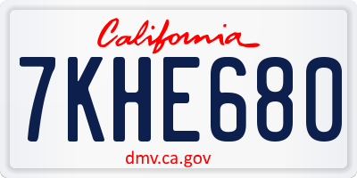 CA license plate 7KHE680
