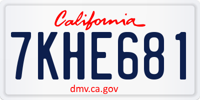 CA license plate 7KHE681