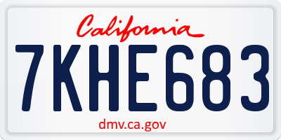 CA license plate 7KHE683