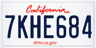 CA license plate 7KHE684