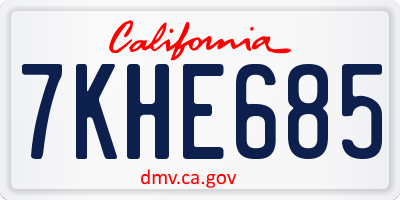 CA license plate 7KHE685