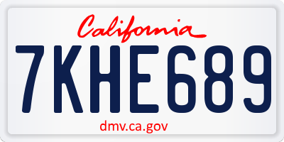 CA license plate 7KHE689