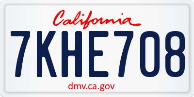 CA license plate 7KHE708