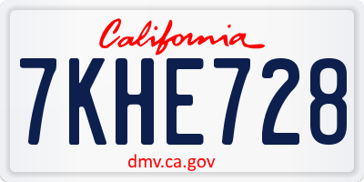 CA license plate 7KHE728