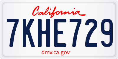 CA license plate 7KHE729