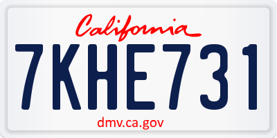 CA license plate 7KHE731