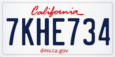 CA license plate 7KHE734
