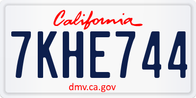 CA license plate 7KHE744