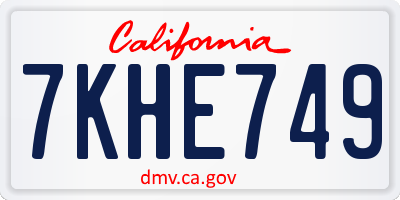 CA license plate 7KHE749