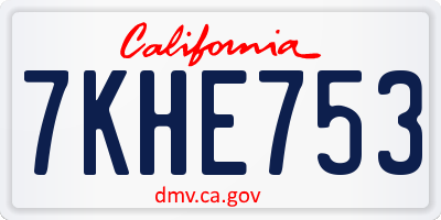 CA license plate 7KHE753