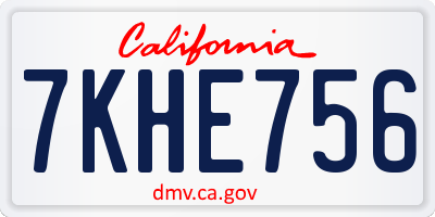 CA license plate 7KHE756