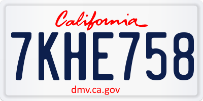 CA license plate 7KHE758