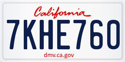 CA license plate 7KHE760