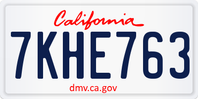 CA license plate 7KHE763