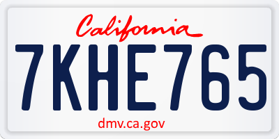 CA license plate 7KHE765