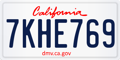 CA license plate 7KHE769