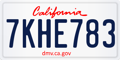 CA license plate 7KHE783