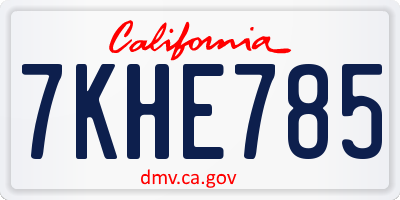 CA license plate 7KHE785