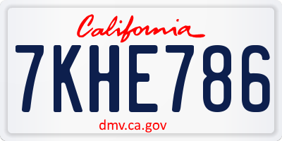 CA license plate 7KHE786