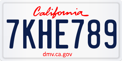 CA license plate 7KHE789