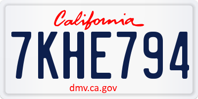 CA license plate 7KHE794