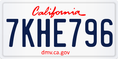 CA license plate 7KHE796