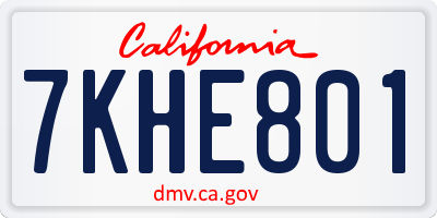 CA license plate 7KHE801