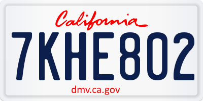 CA license plate 7KHE802